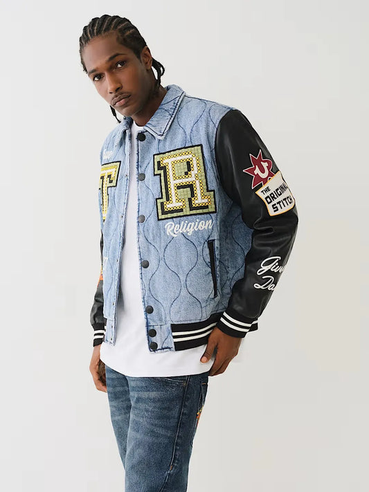 QUILTED DENIM VARSITY JACKET - TRUE RELIGION MEXICO
