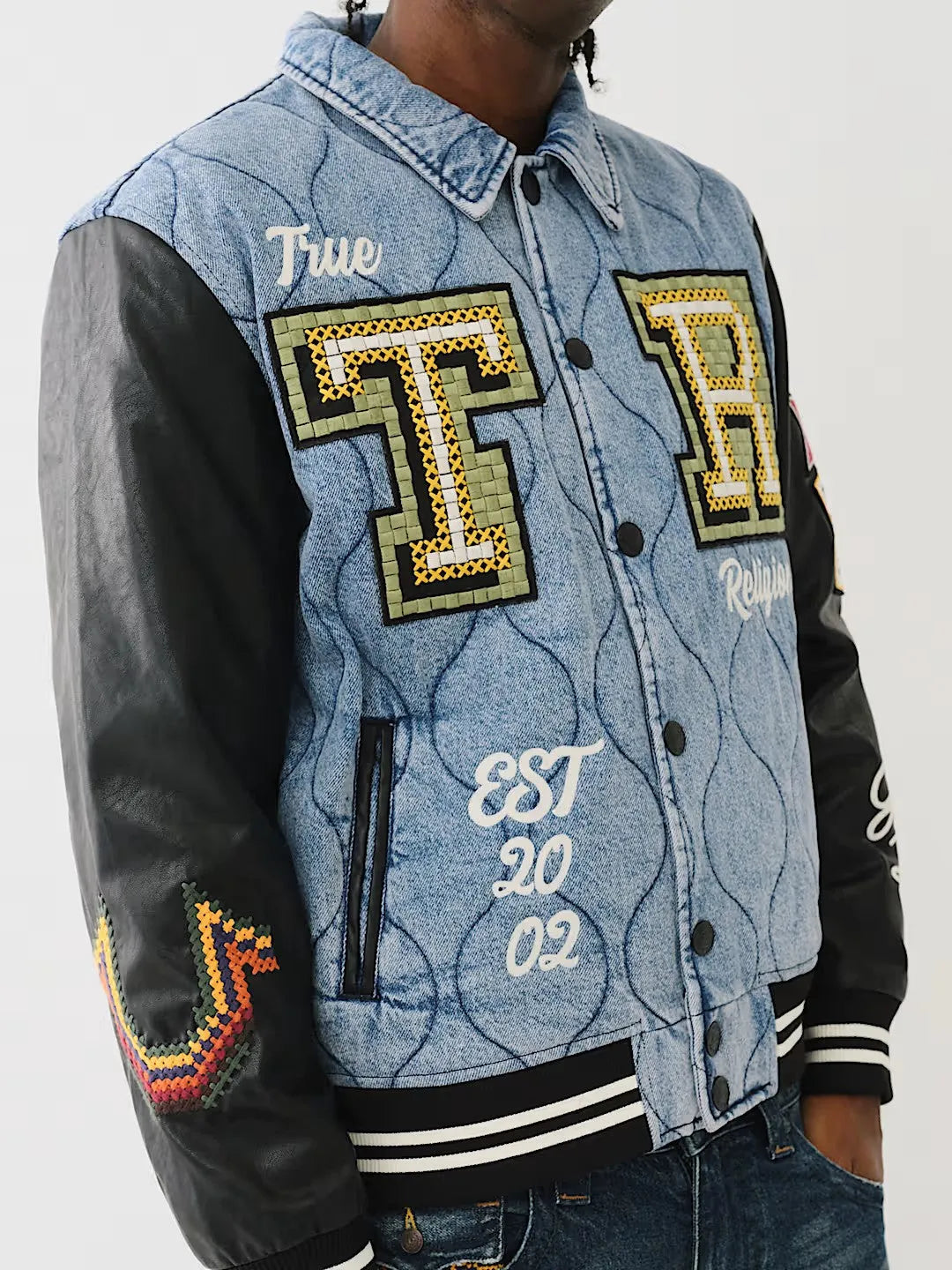 QUILTED DENIM VARSITY JACKET - TRUE RELIGION MEXICO