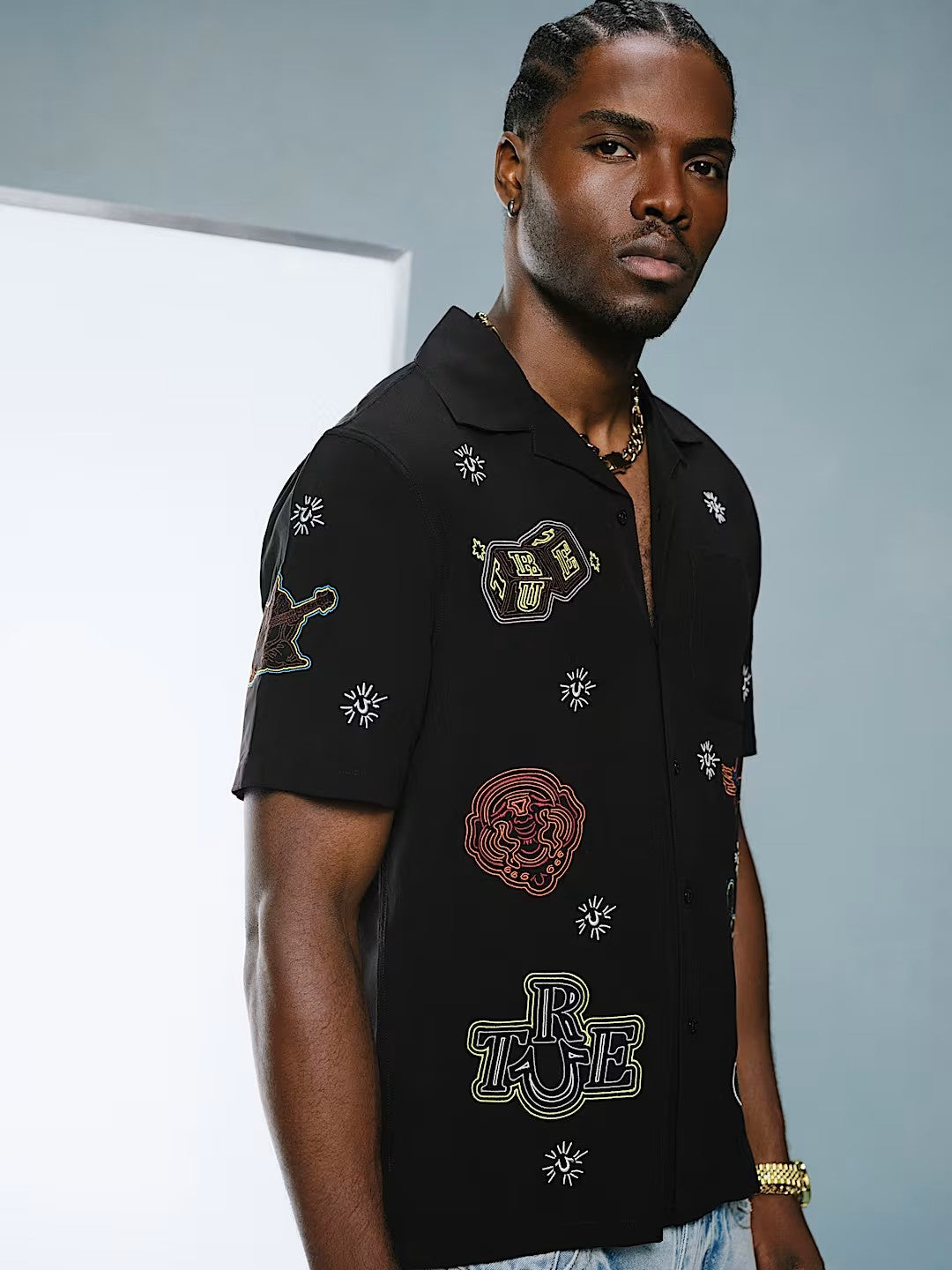 SS CAMP SHIRT ALLOVER EMBRO
