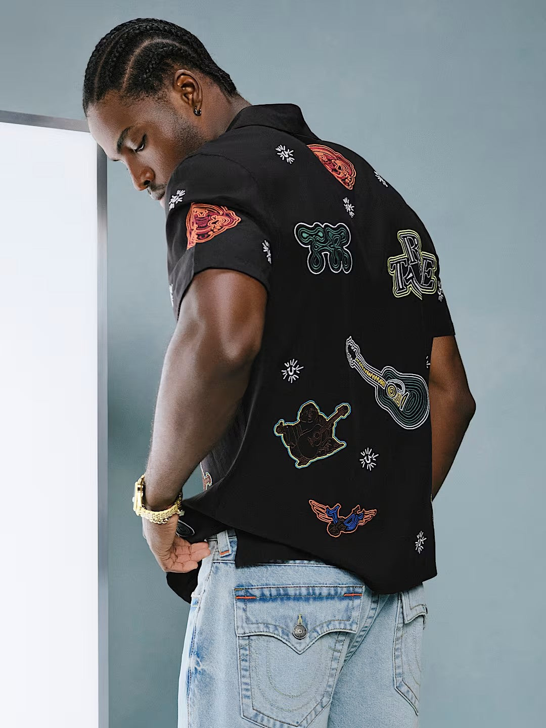 SS CAMP SHIRT ALLOVER EMBRO