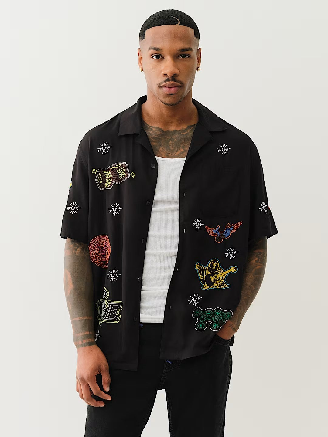 SS CAMP SHIRT ALLOVER EMBRO