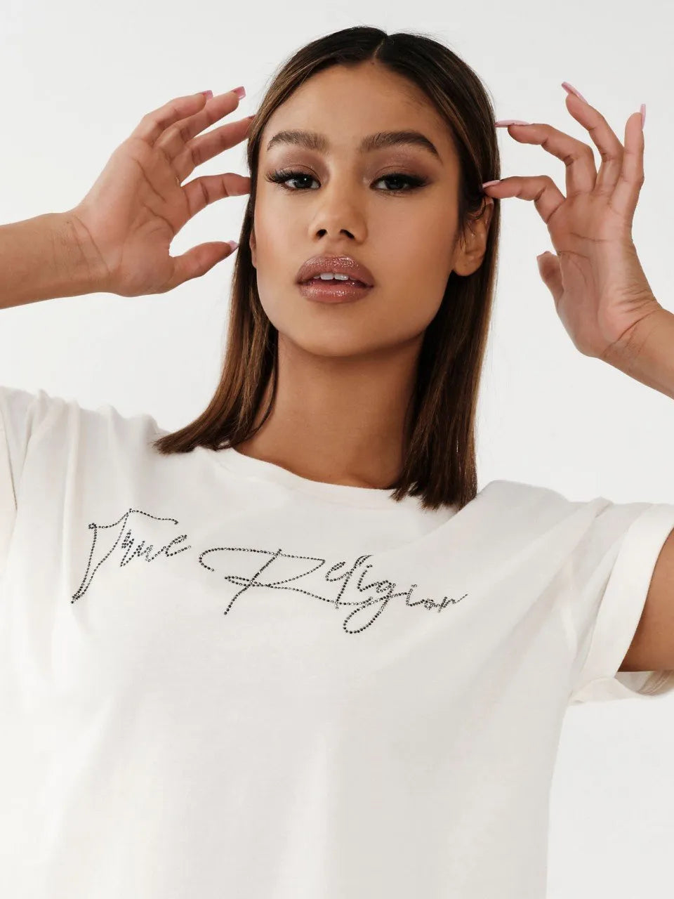CRYSTAL SCRIPT CUFFED TEE - TRUE RELIGION MEXICO