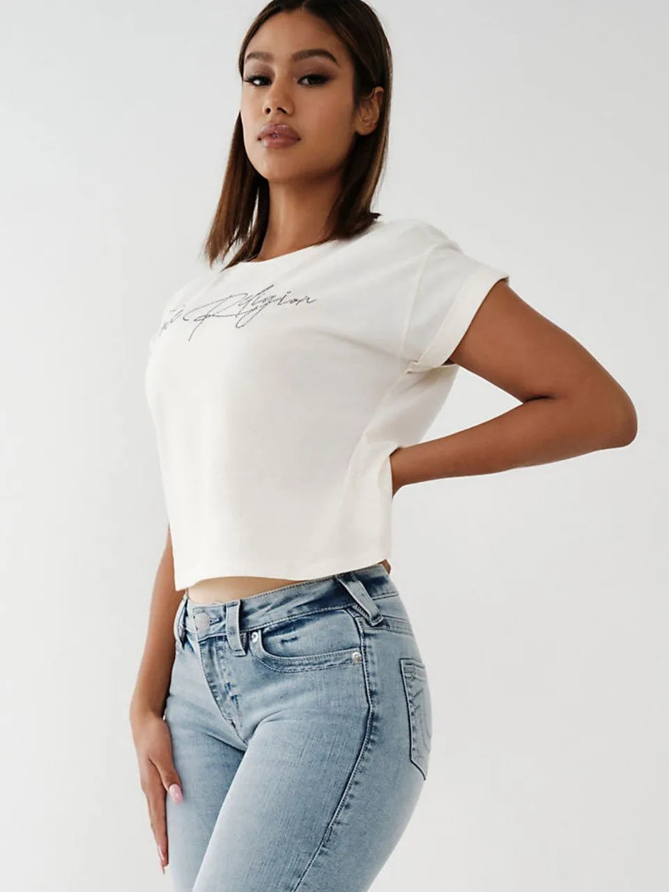 CRYSTAL SCRIPT CUFFED TEE - TRUE RELIGION MEXICO