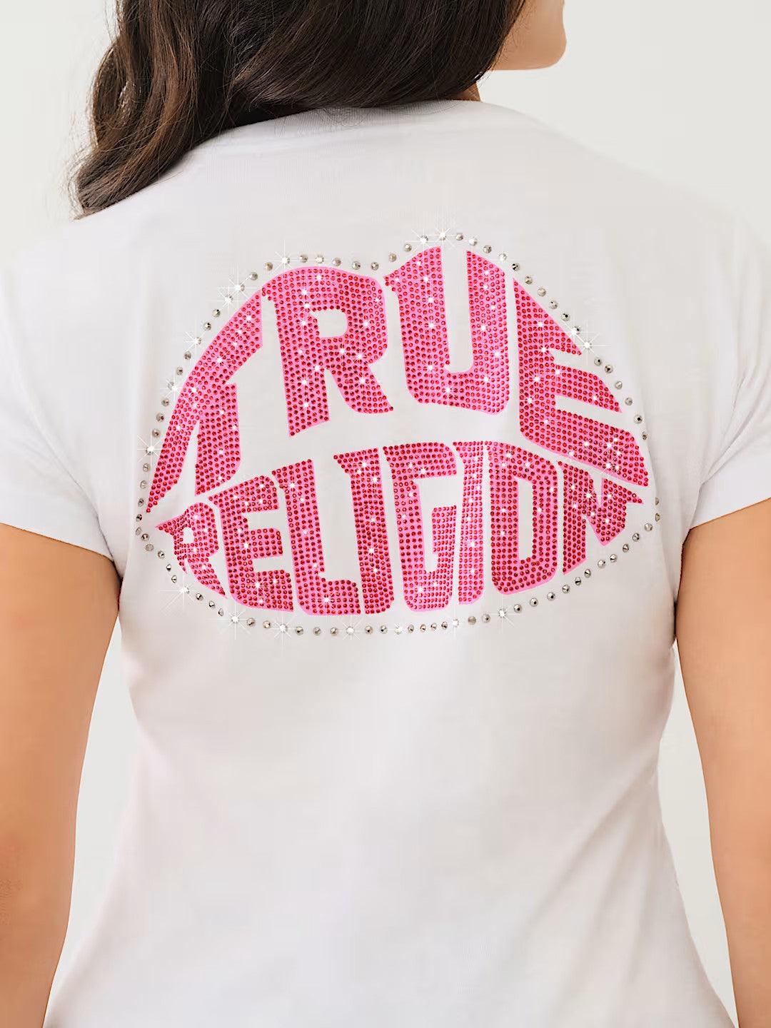 CRYSTAL LIPS V NECK TEE - TRUE RELIGION MEXICO