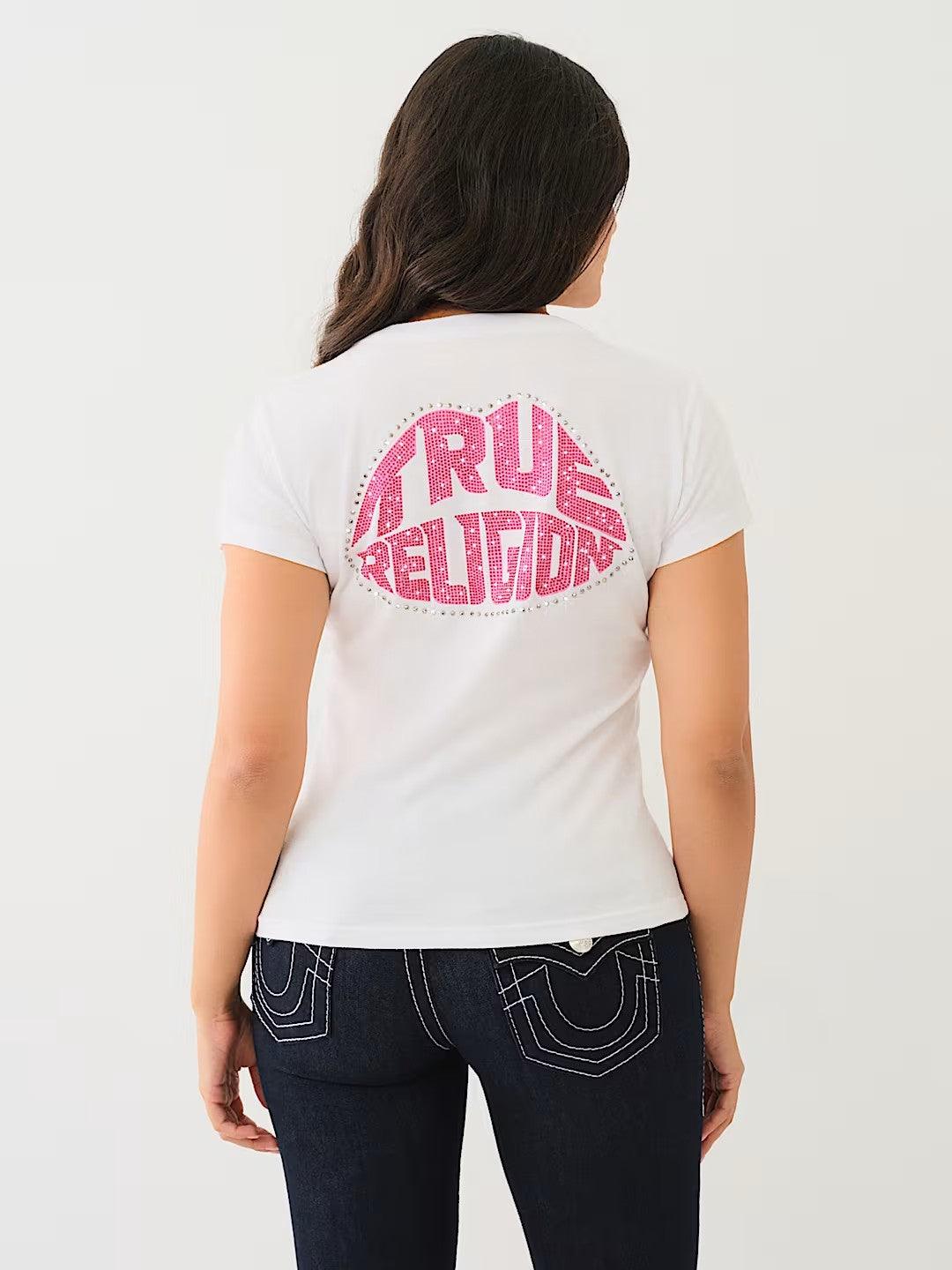 CRYSTAL LIPS V NECK TEE - TRUE RELIGION MEXICO