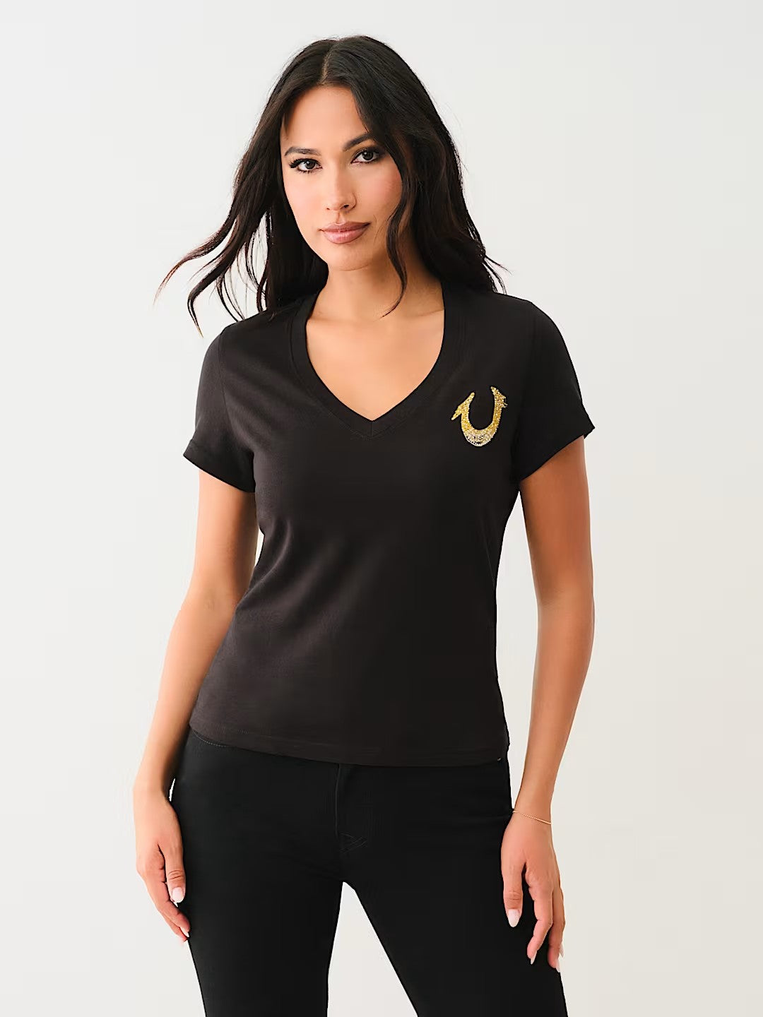 HS OMBRE CRYSTALS V NECK TEE