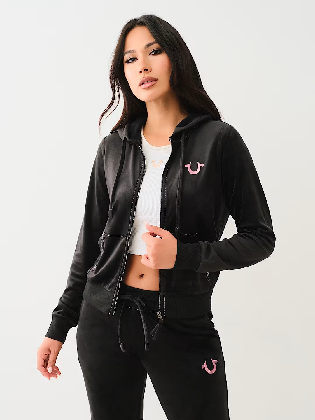 VELOUR LUREX BIG T ZIP HOODIE