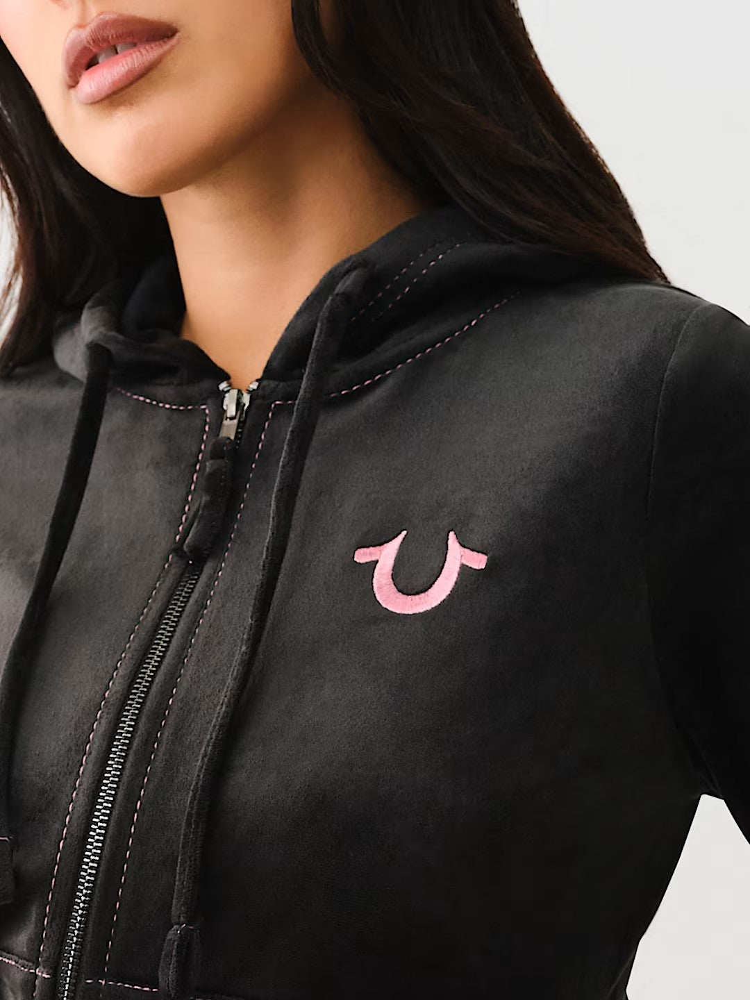 VELOUR LUREX BIG T ZIP HOODIE