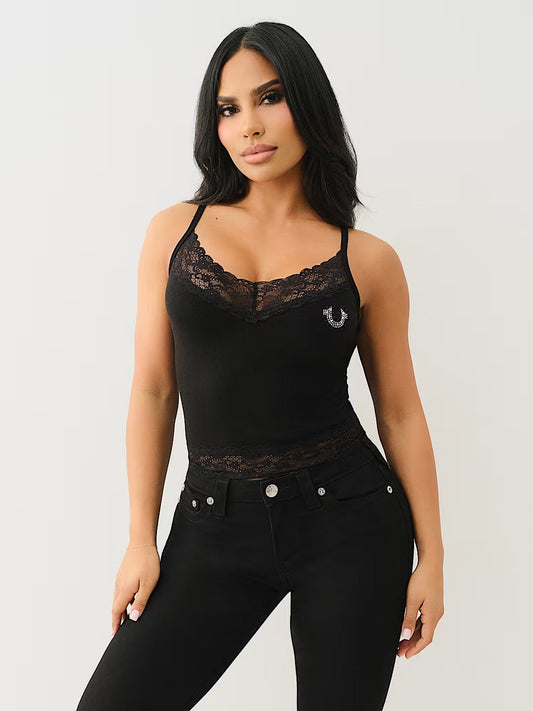 HS CRYSTL EMBROIDERY LACE TANK