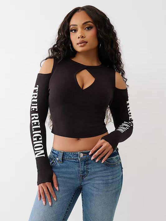 BRANDED RIB  CUT OUT LONG SLVS