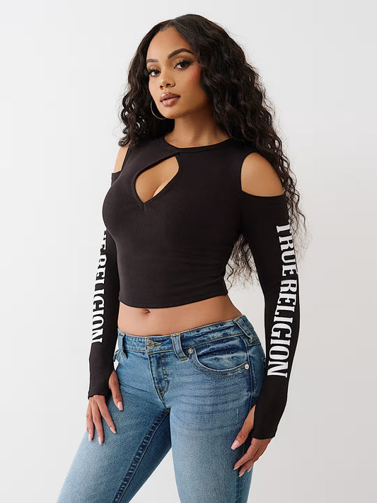 BRANDED RIB  CUT OUT LONG SLVS