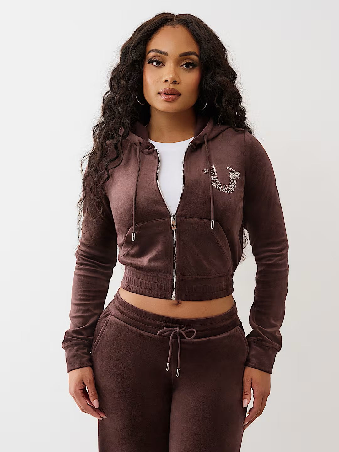 CRYSTAL VELOUR ZIP HOODIE