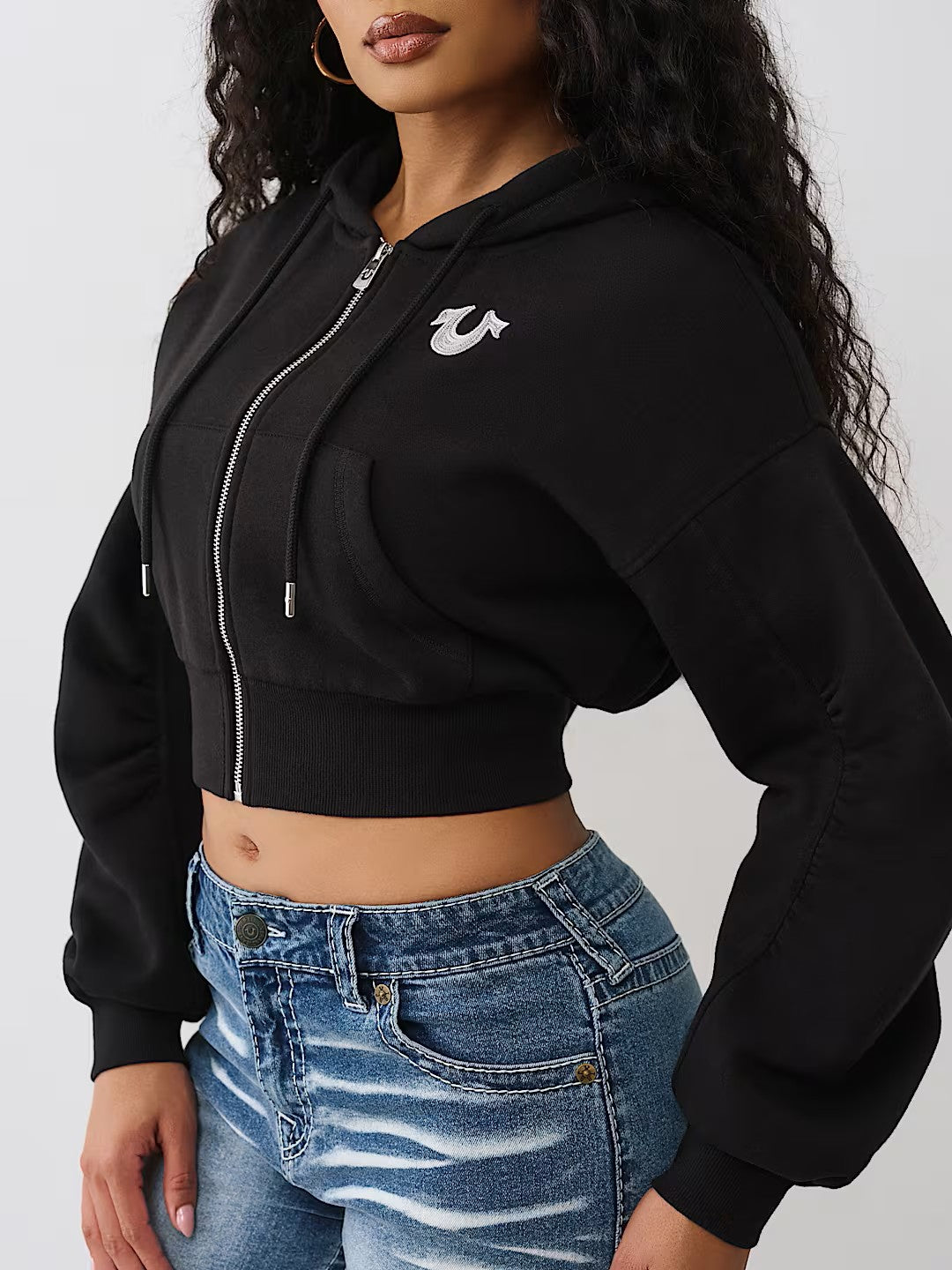 BUDDHA RUCHED SLVS ZIP HOODIE