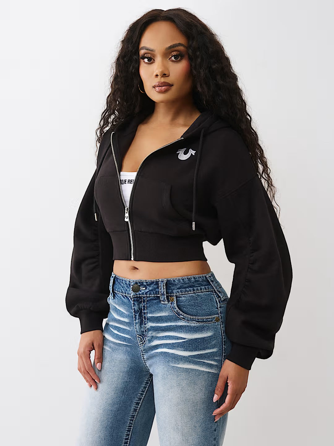 BUDDHA RUCHED SLVS ZIP HOODIE