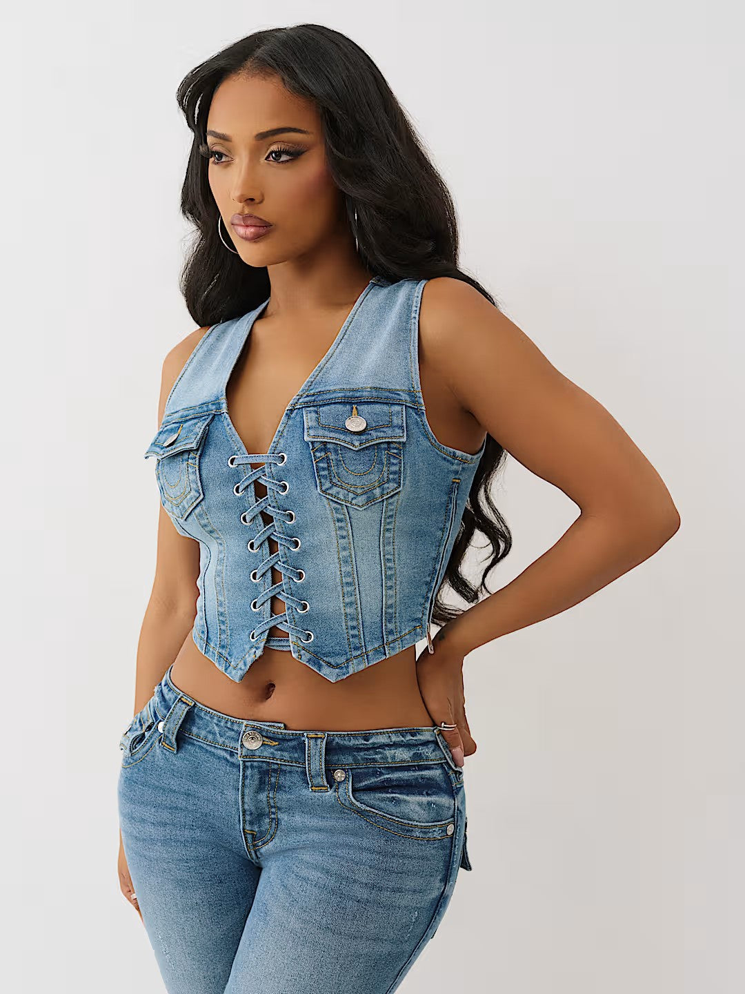 LACE UP DENIM VEST