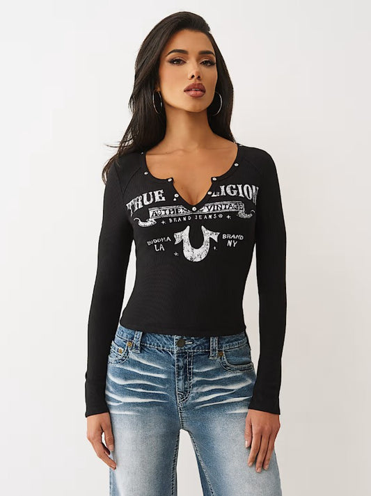 LOGO RIVETS RIBBED V NOTCH LS