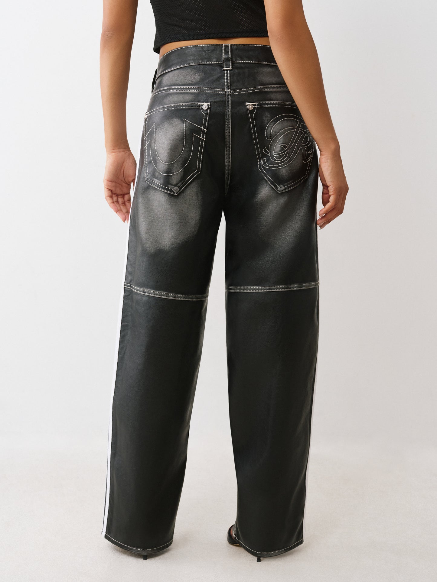 WASHED PU BAILEY BARREL PANTS