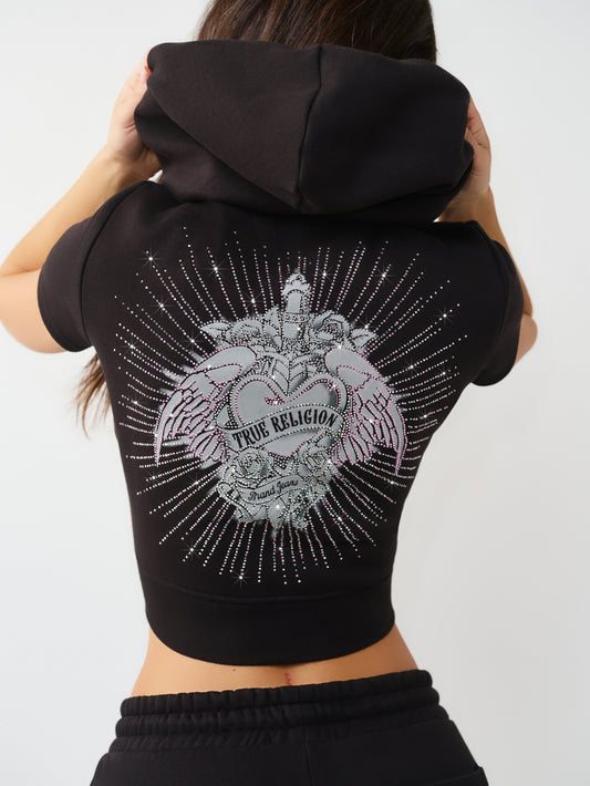 CRYSTAL CAP SLEEVE ZIP HOODIE