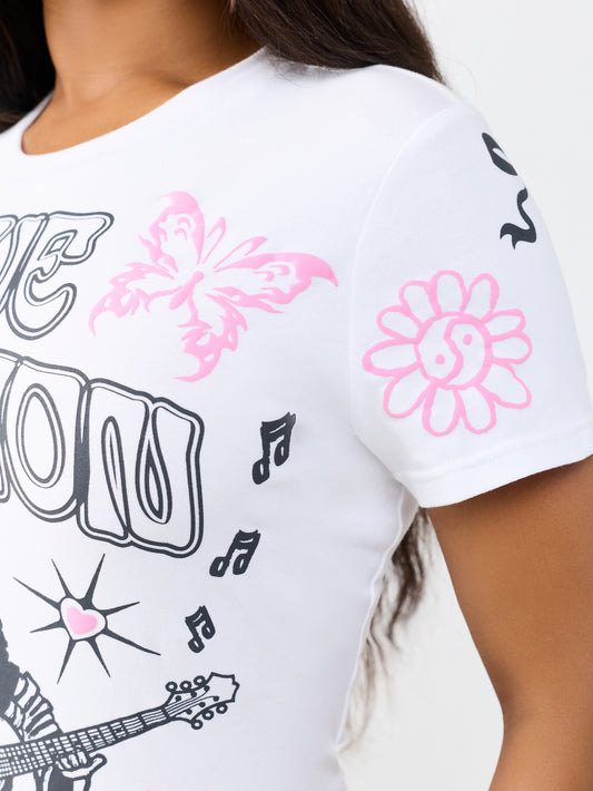 SKETCHED AOP LOGO BABY TEE