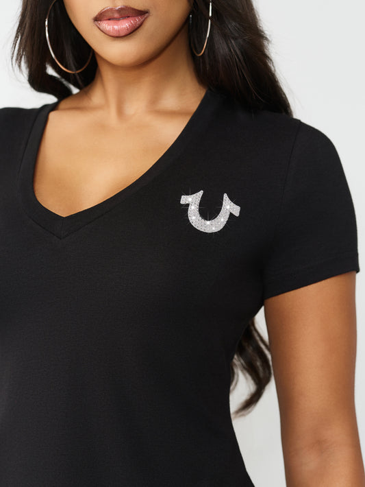 CRYSTAL BUDDHA V NECK TEE