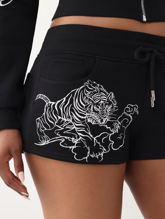 EMBROIDERED TIGER JOEY SHORTS
