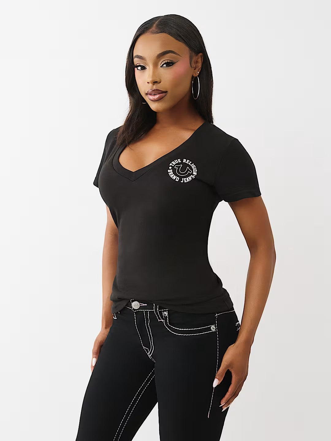 CRYSTAL HS VNECK TEE