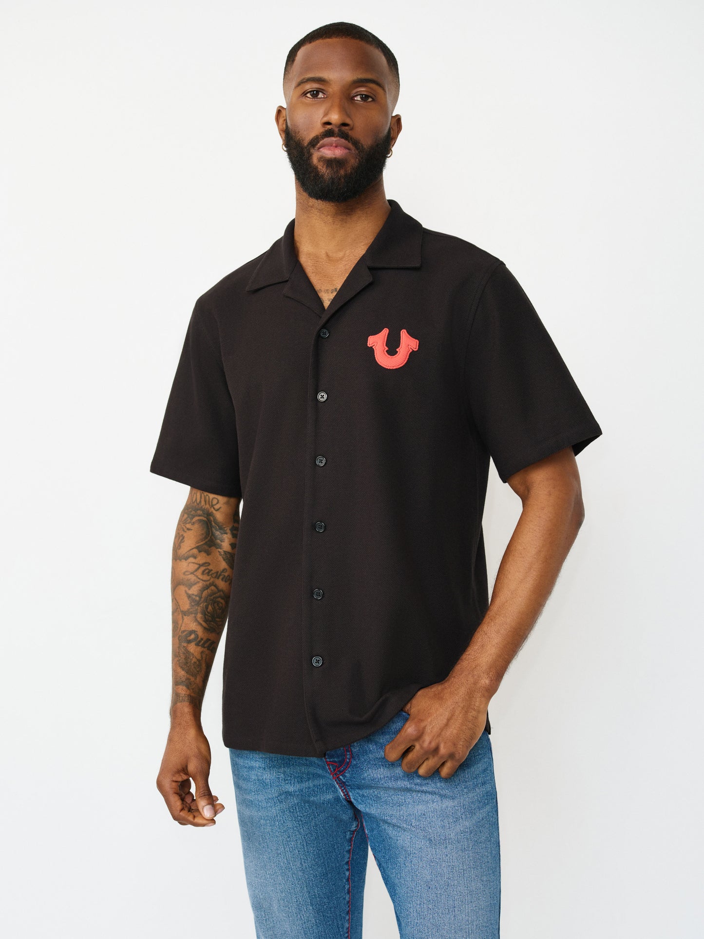 CONTRAST HONEYCOMB PIQUE SHIRT