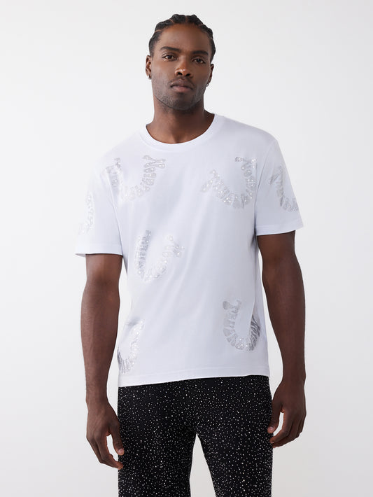 SS WARPED LOGO CRYSTAL TEE