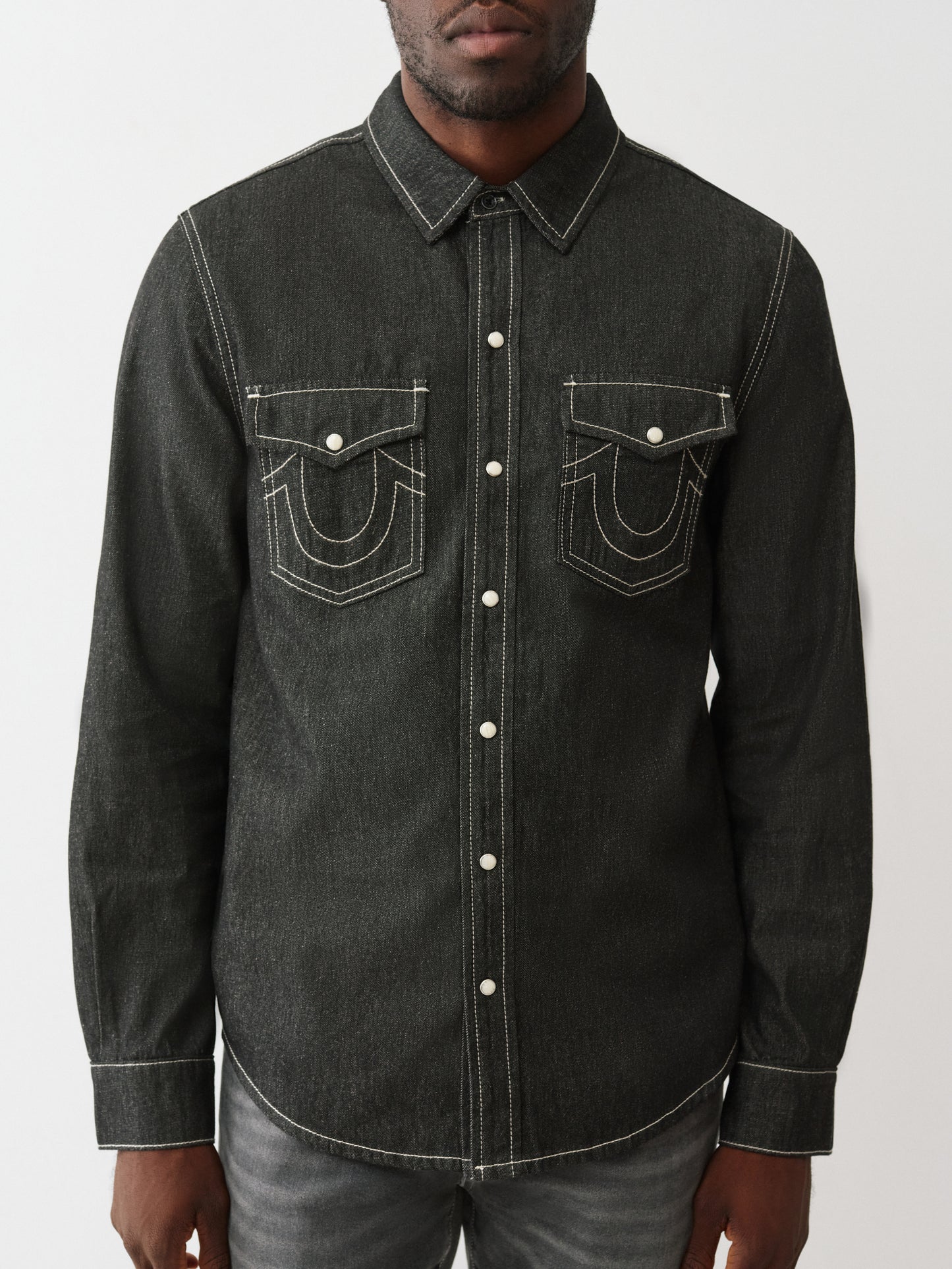 BLACK CHAMBRAY LOGO LS