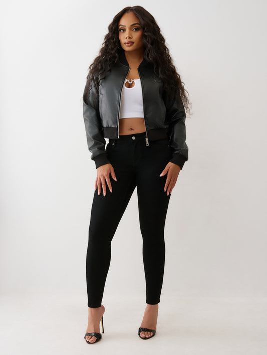 TR CROP PU BOMBER
