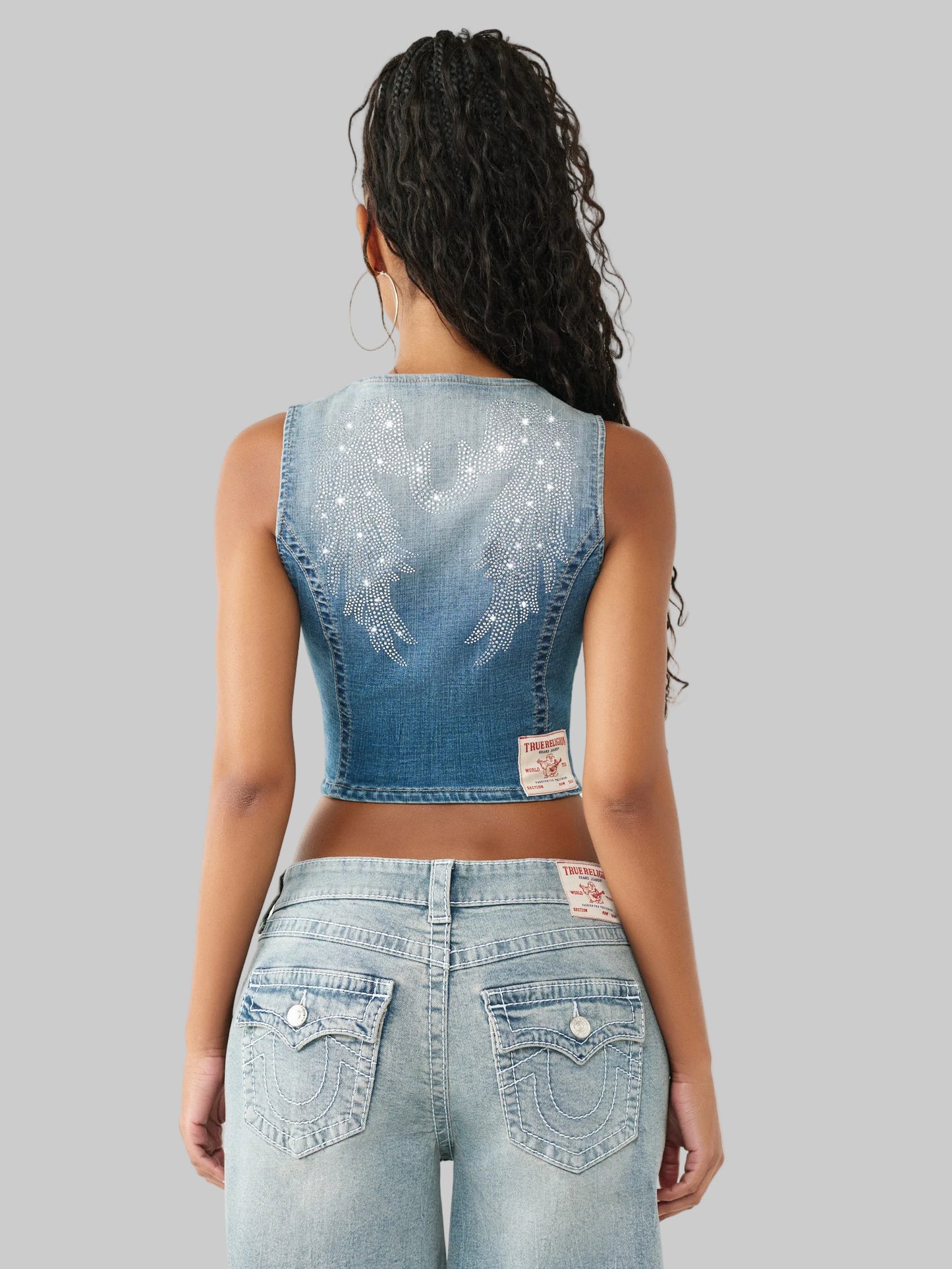CRYSTAL WING DENIM VEST