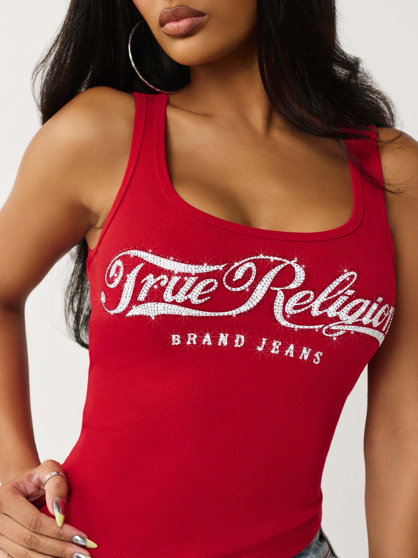 CRYSTAL SQUARE NECK RIB TANK