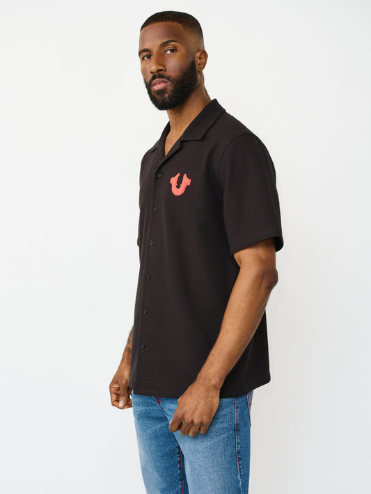 CONTRAST HONEYCOMB PIQUE SHIRT