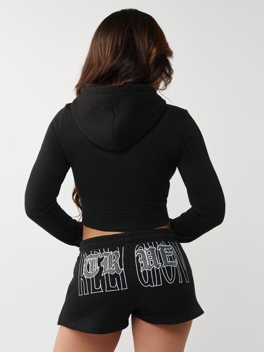 EMBROIDERED SHRUNKN ZIP HOODIE