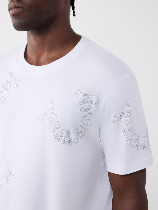 SS WARPED LOGO CRYSTAL TEE