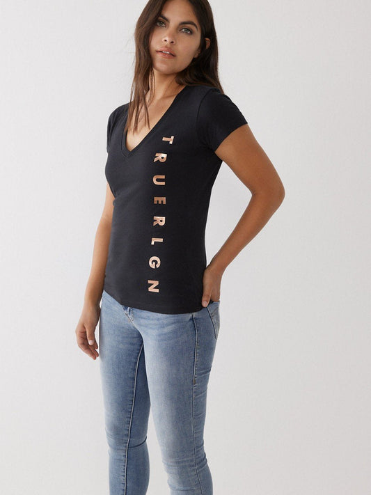 SIDE BRANDED SLIM V NECK TEE