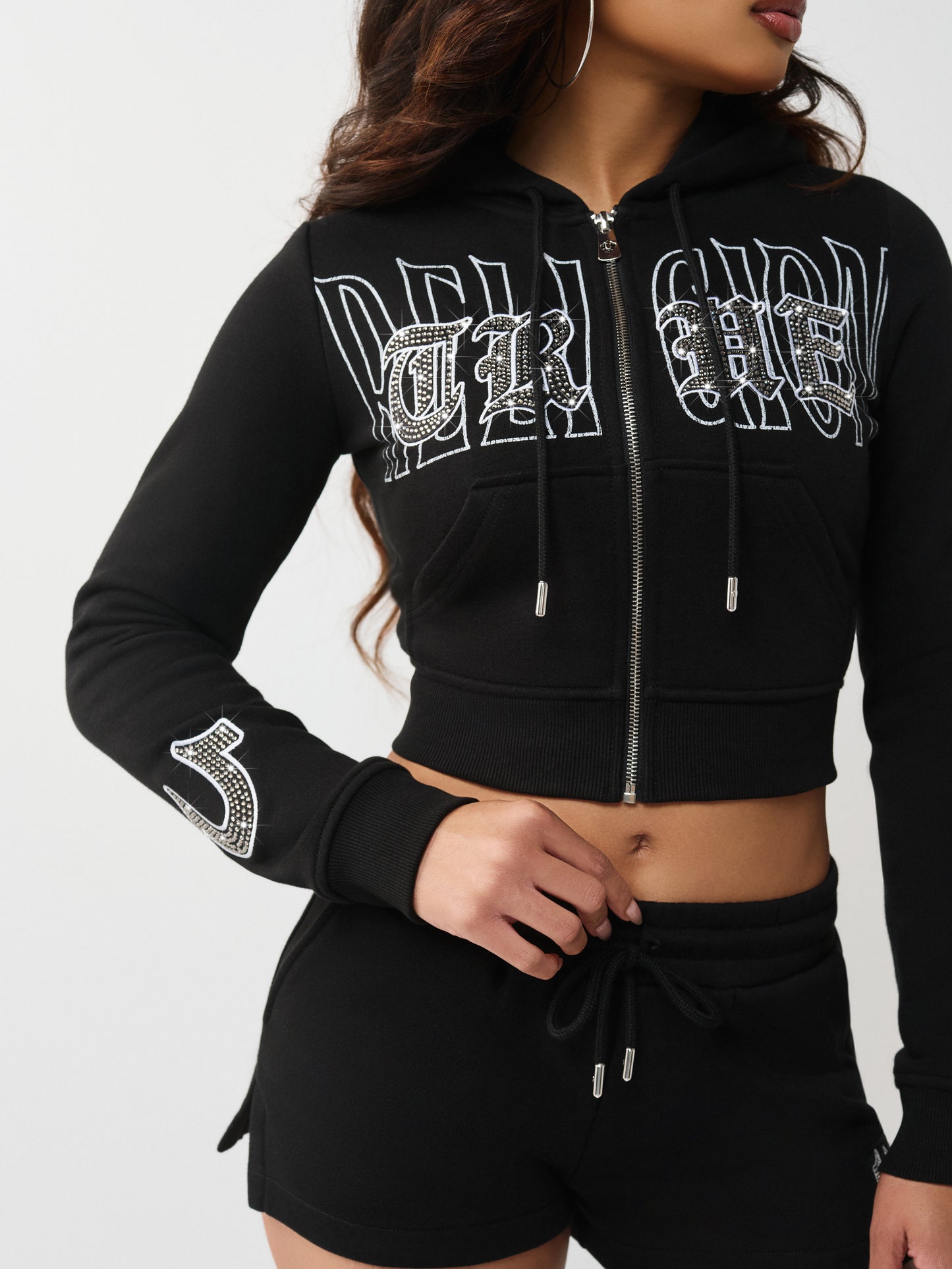 EMBROIDERED SHRUNKN ZIP HOODIE