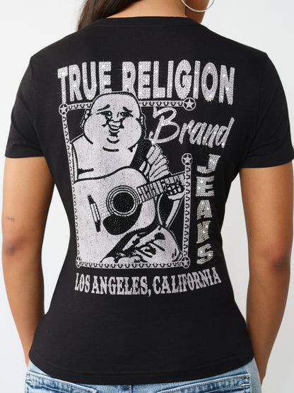 CRYSTAL BUDDHA V NECK TEE