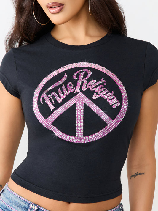 CRYSTAL PEACE SIGN  BBY TEE