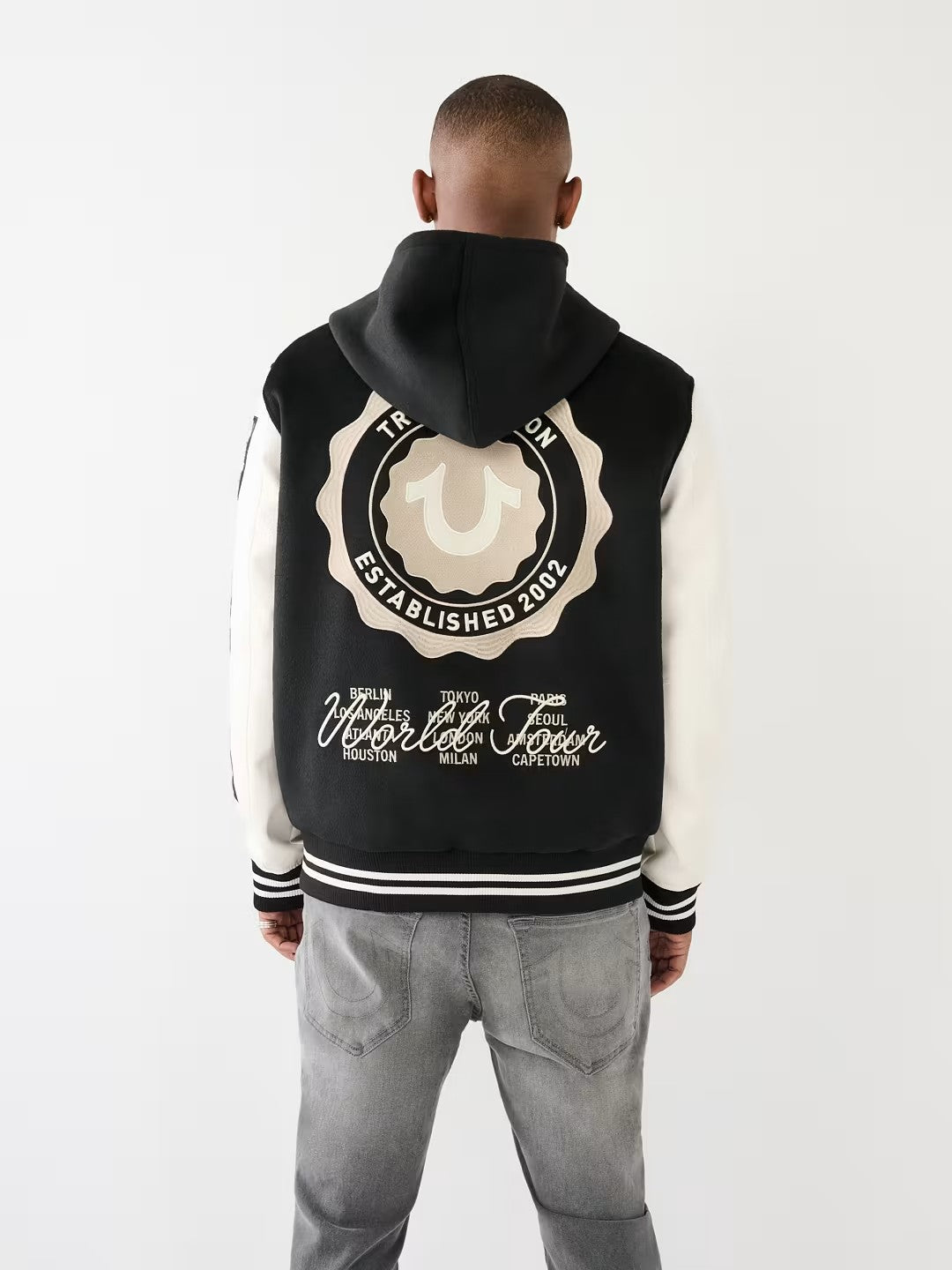 HOODED VARSITY JACKET