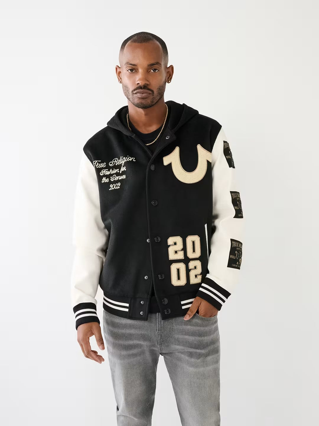 HOODED VARSITY JACKET