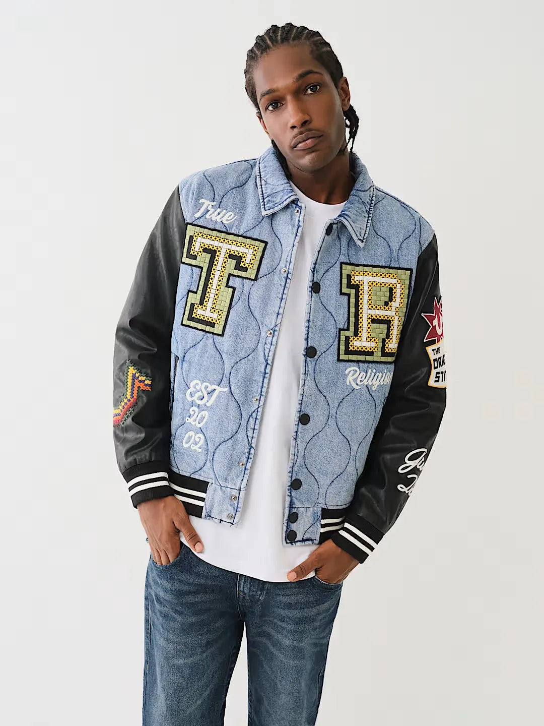 QUILTED DENIM VARSITY JACKET - TRUE RELIGION MEXICO