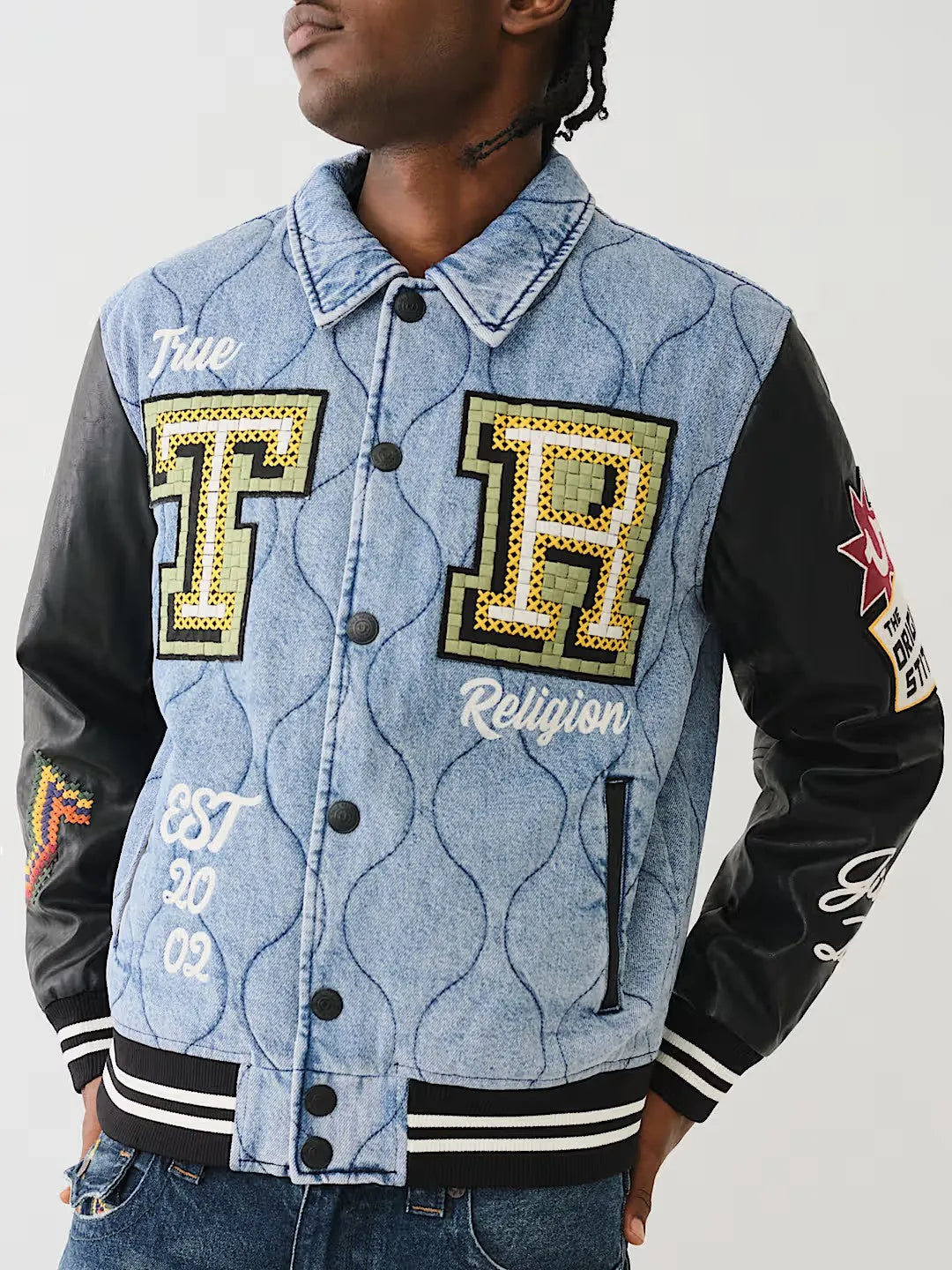 QUILTED DENIM VARSITY JACKET - TRUE RELIGION MEXICO