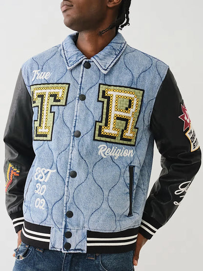 QUILTED DENIM VARSITY JACKET - TRUE RELIGION MEXICO