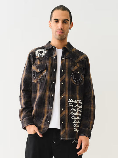 BIGT WESTERN PLAID W PTCH EMBR