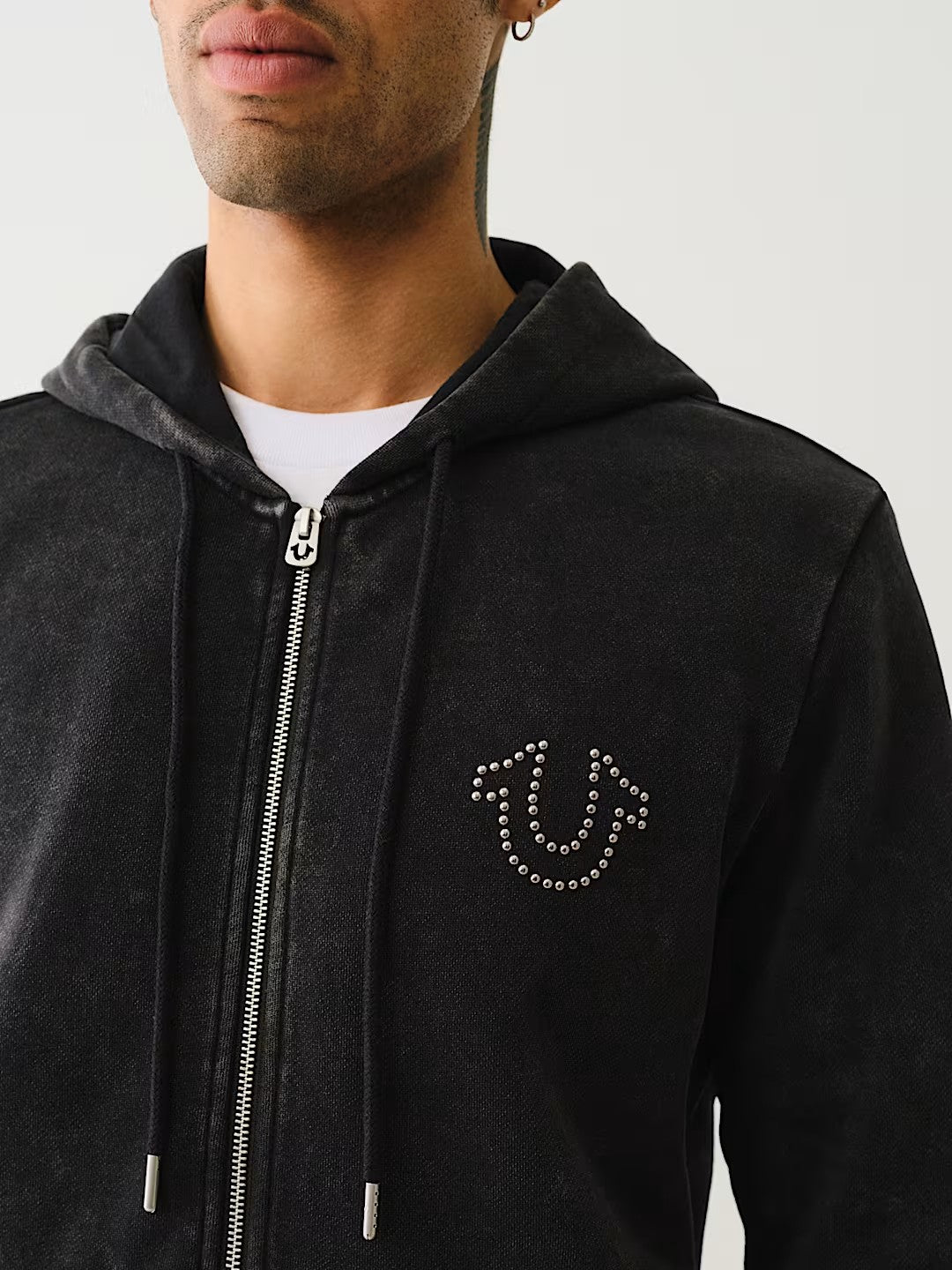 STUDDED ZIP UP HOODIE