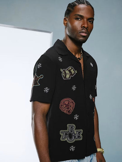 SS CAMP SHIRT ALLOVER EMBRO