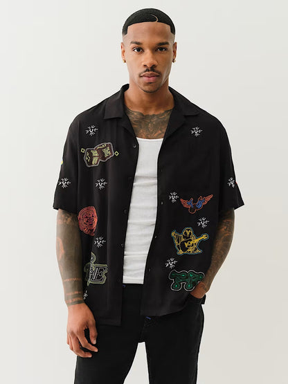 SS CAMP SHIRT ALLOVER EMBRO