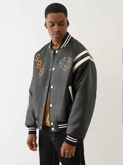 RETRO PU VARSITY JACKET