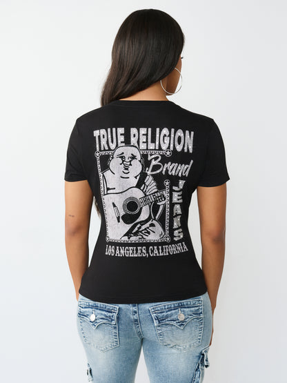 CRYSTAL BUDDHA V NECK TEE